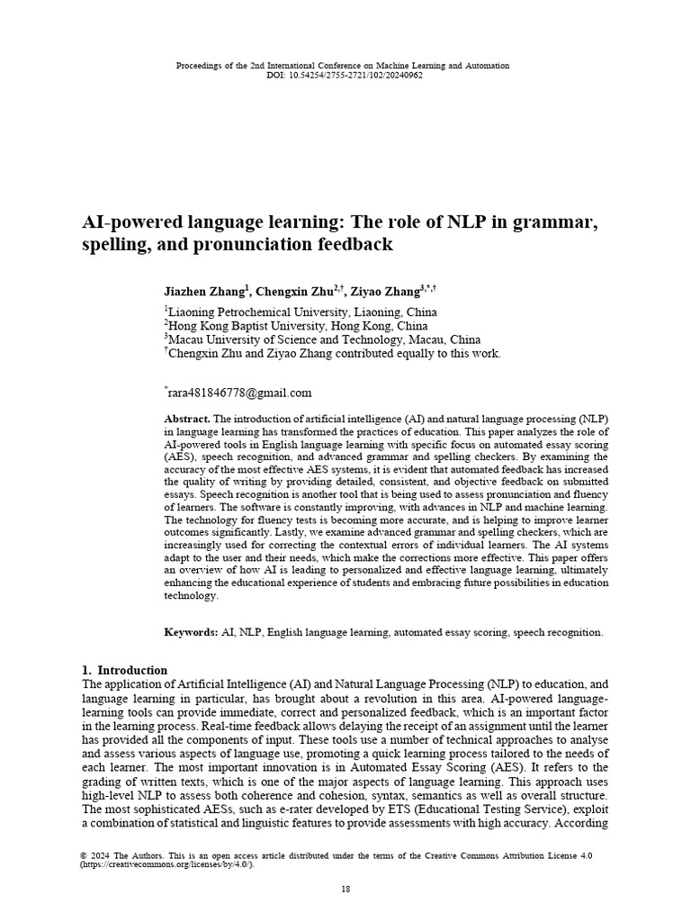 AI-powered Language Learning The Role of NLP in GR | PDF | Speech ...