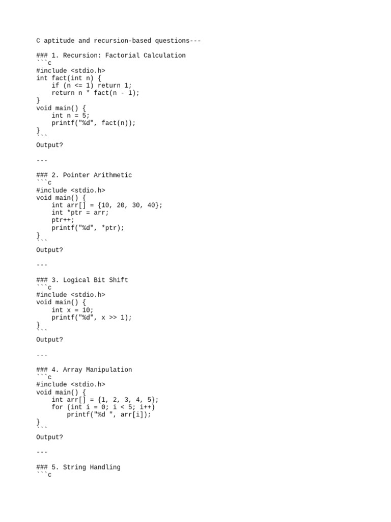 C aptitude and recursion-based ques | PDF | Pointer (Computer ...