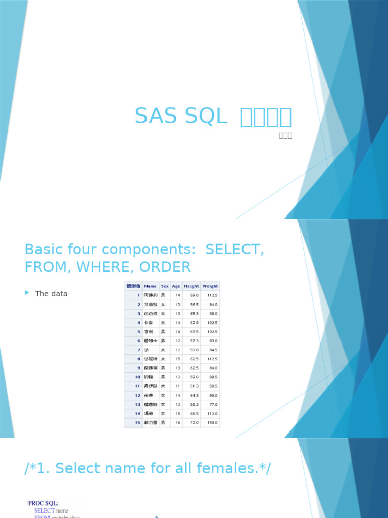 Sas SQL 常用功能 | PDF