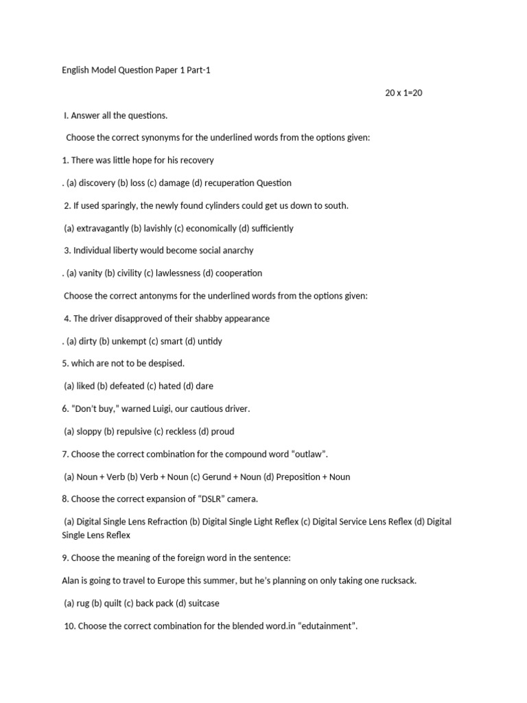 English Model Question Paper 1 | PDF | Desert | John Wilkes Booth
