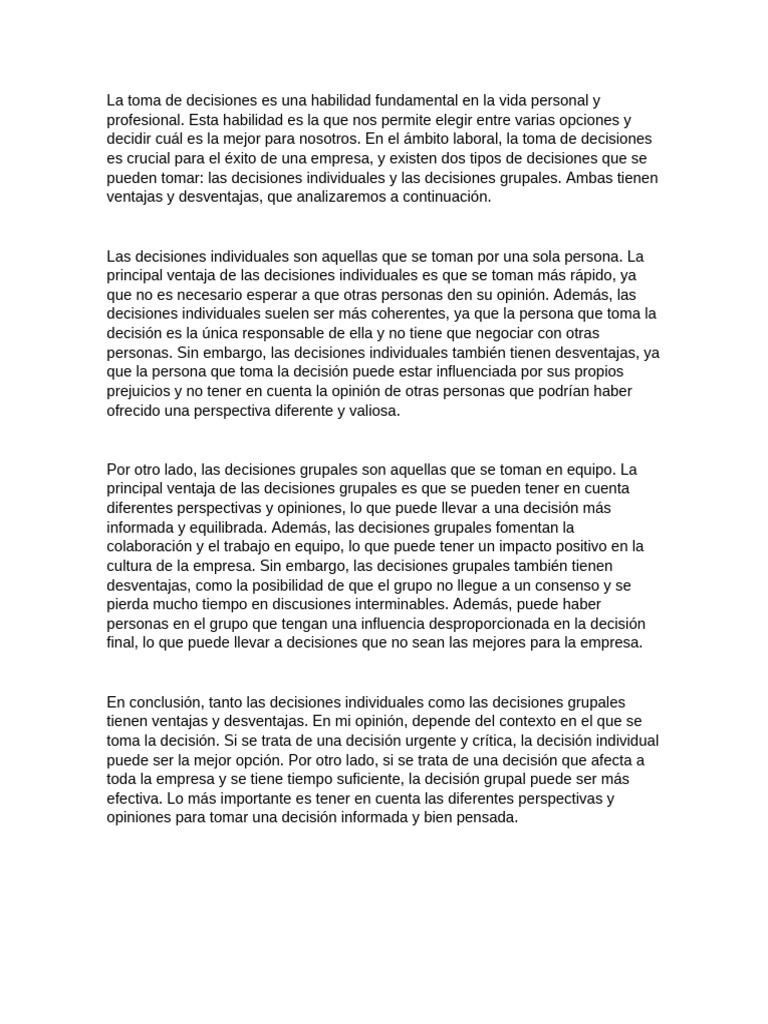 La Toma de Decisiones Es Una Habilidad Fundamental en La Vida Personal y Profesional | PDF