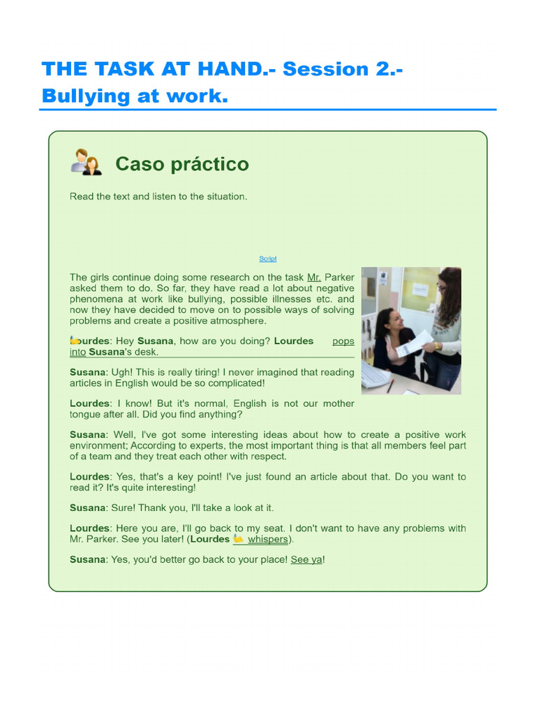 ING03 THE TASK AT HAND. - Session 2. - Bullying at Work. | PDF