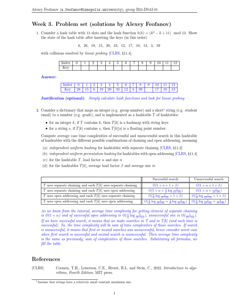 Hash Table Solutions and Complexity Analysis | PDF | Applied ...