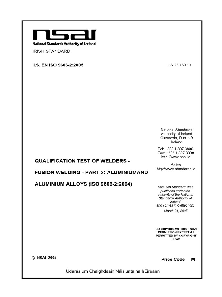 Irish Standard: I.S. EN ISO 9606-2:2005 | PDF | Mechanical Engineering ...