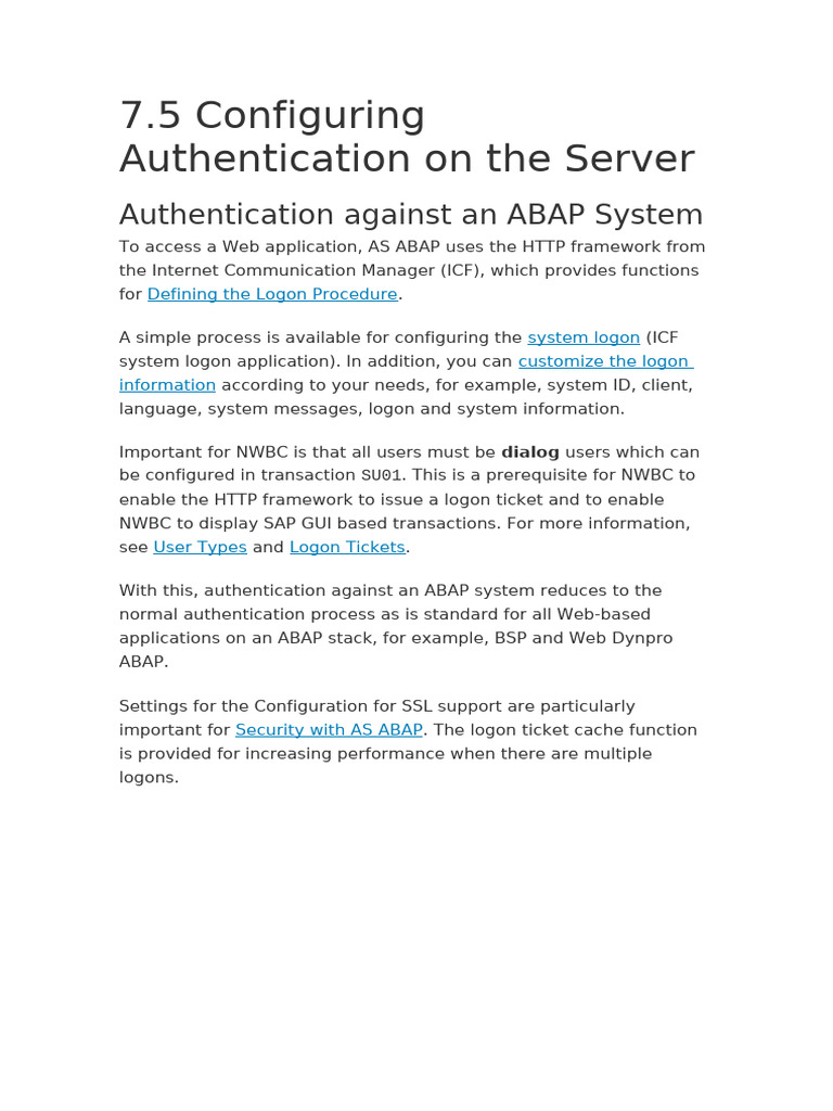 Configuring ABAP Server Authentication | PDF