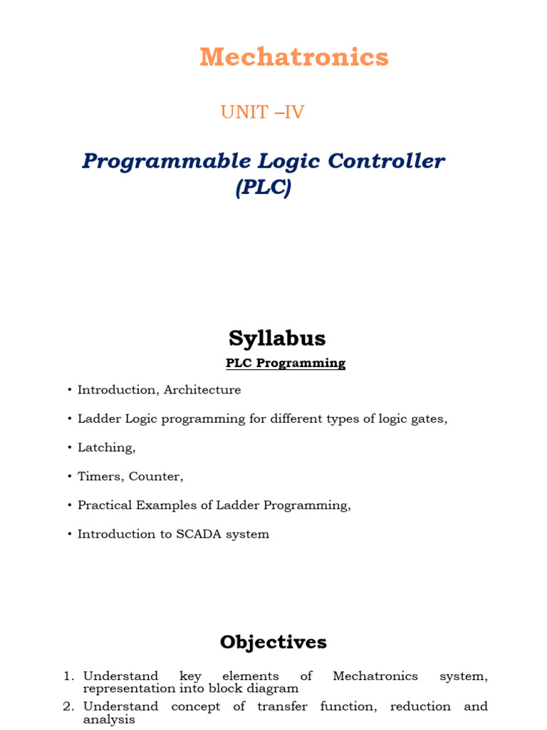Mechatronics: Unit - Iv | PDF | Programmable Logic Controller | Input ...