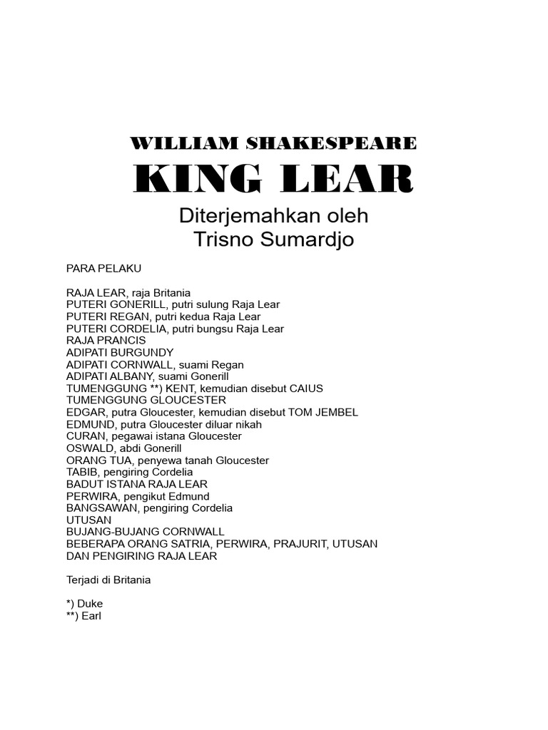 Drama Raja Lear Terjemahan | PDF