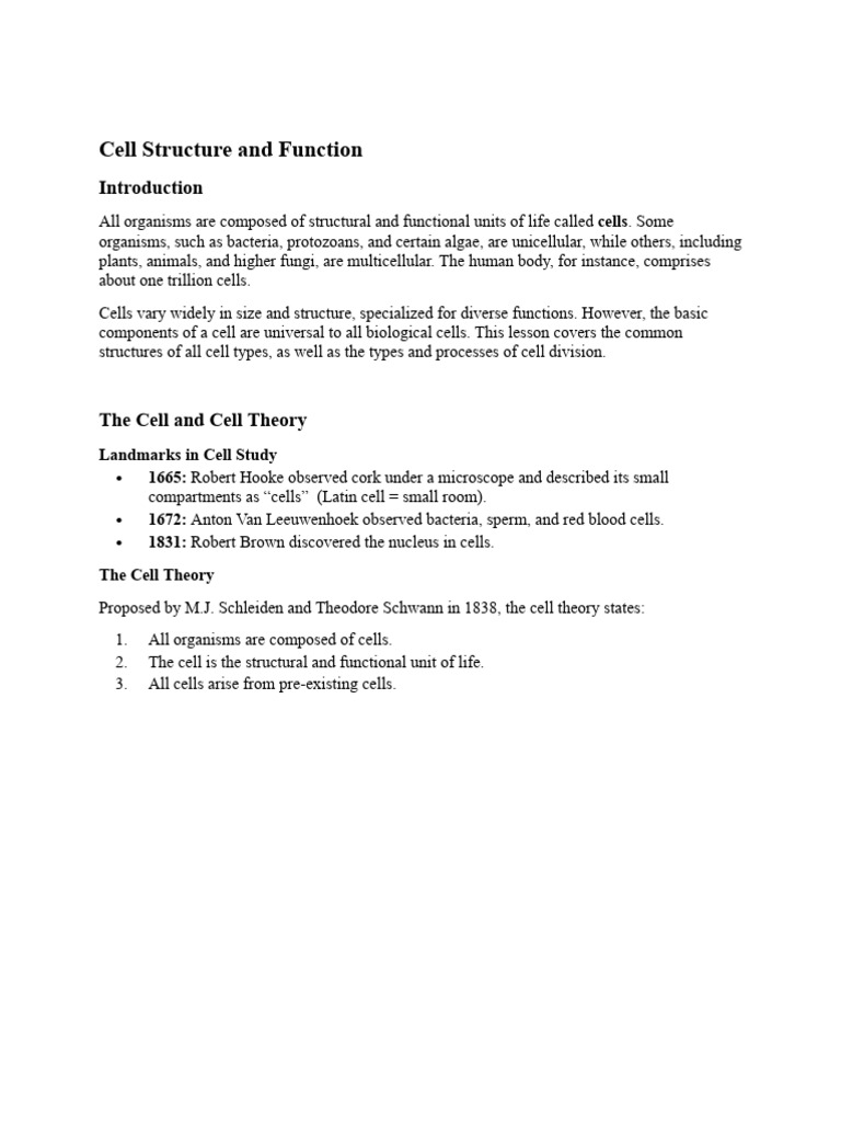 Cell Structure and Function | PDF | Meiosis | Mitosis
