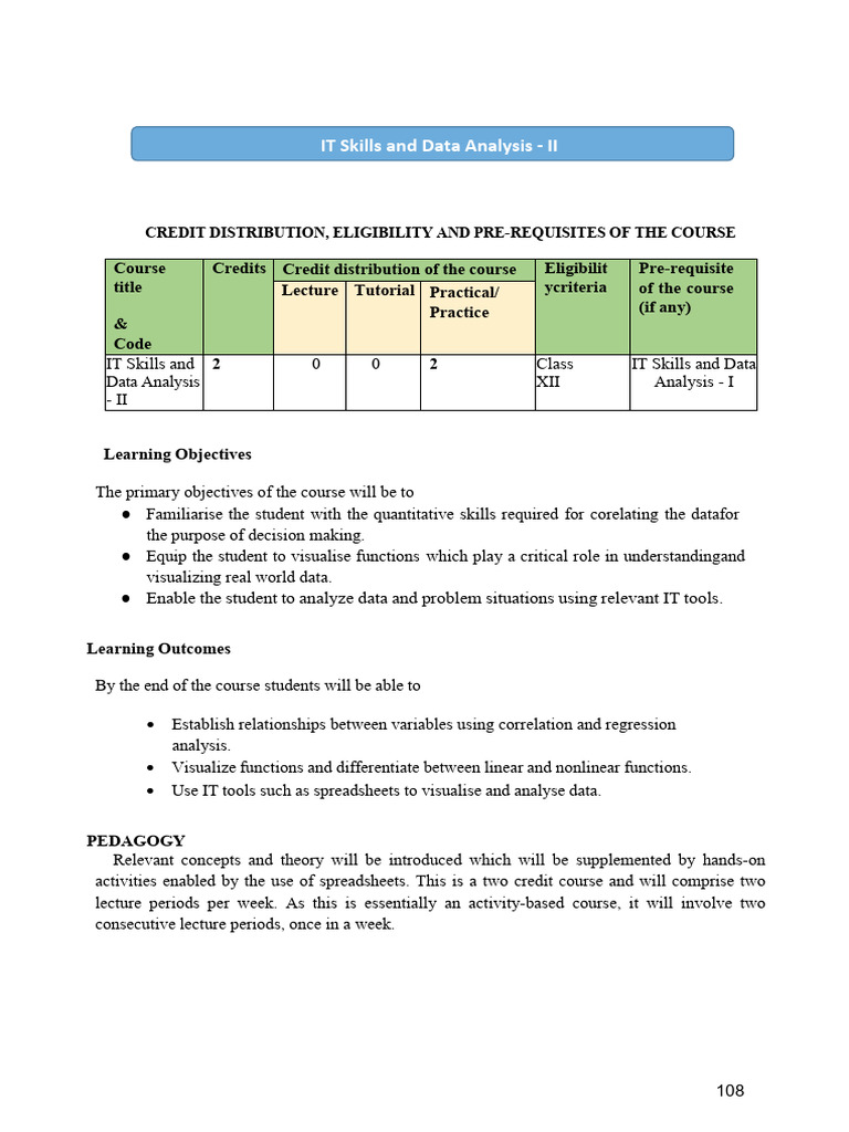 IT Skills and Data Analysis Course Overview | PDF | Linear Regression ...