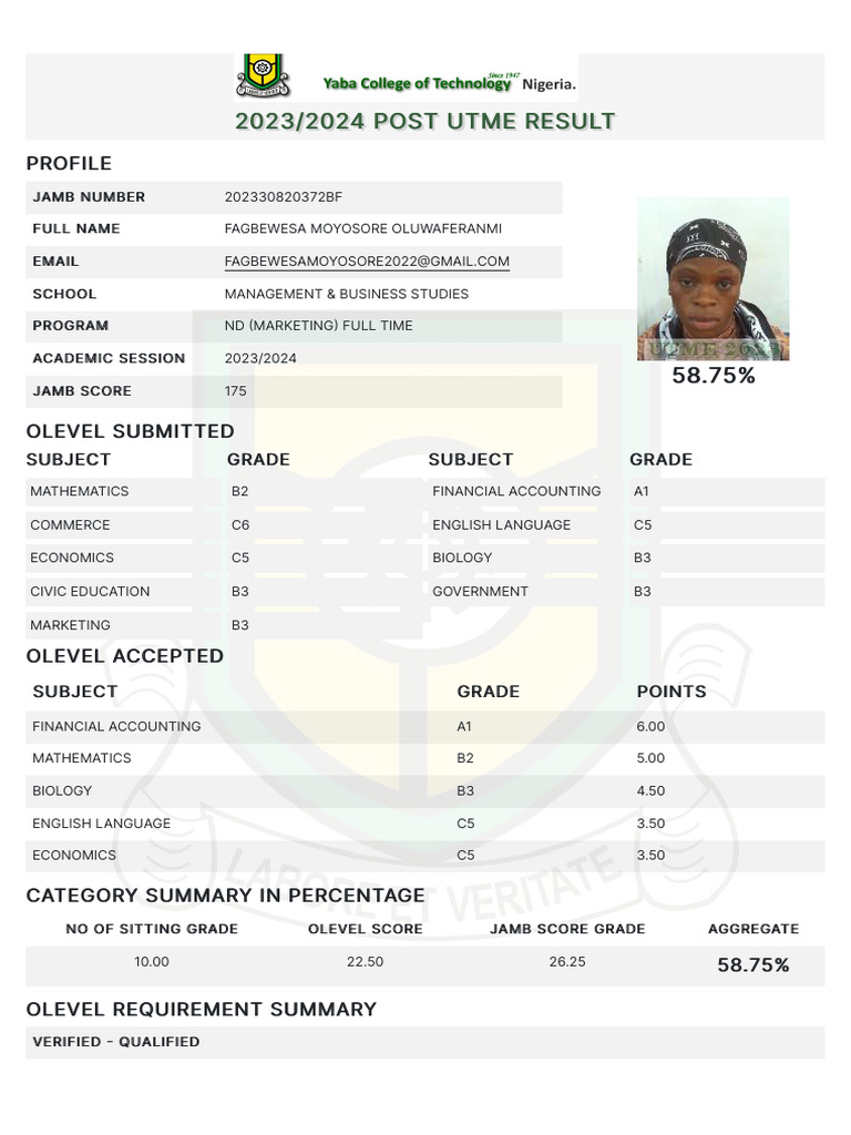 2023/2024 Post UTME Result Summary | PDF