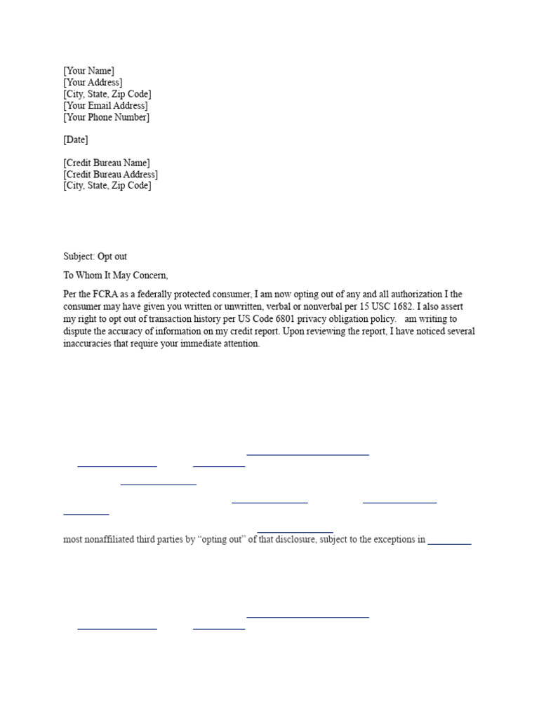 Credit Report Dispute and Opt-Out Letter | PDF | Justice | Crime & Violence
