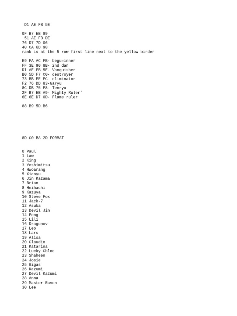 Tekken Character Ranks and Codes | PDF