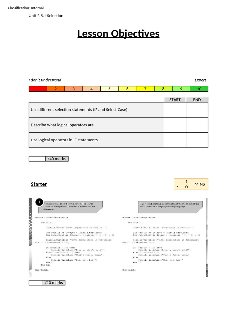 Selection Statements Lesson | PDF | Computer Programming | Software ...
