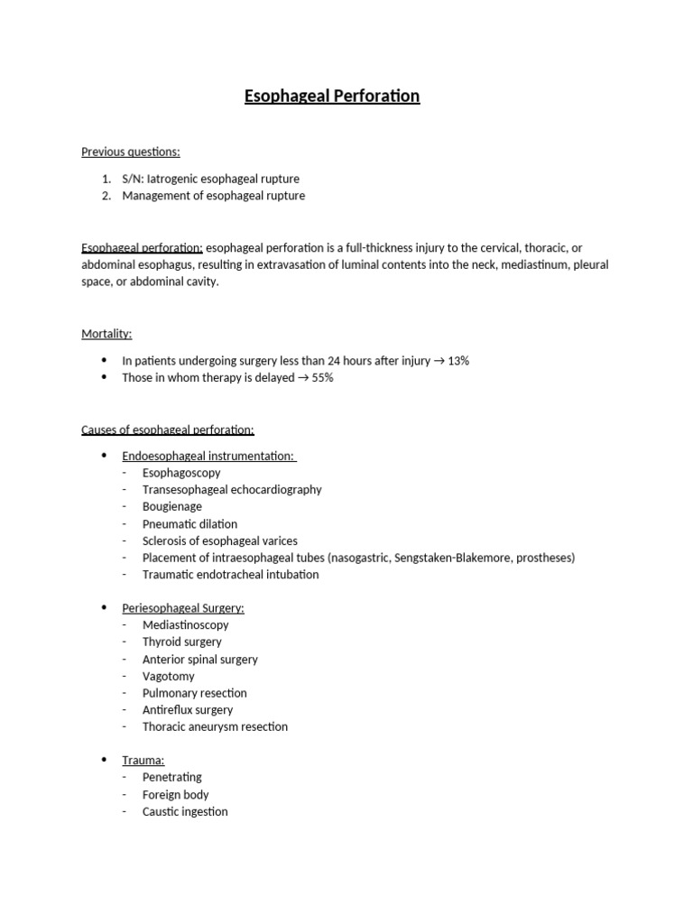 Esophagus - Esophageal Perforation | PDF | Esophagus | Medical Specialties