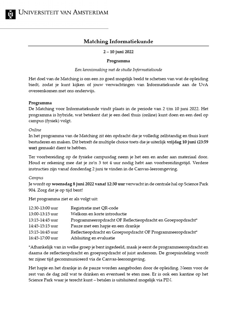 Matching Programma Informatiekunde | PDF