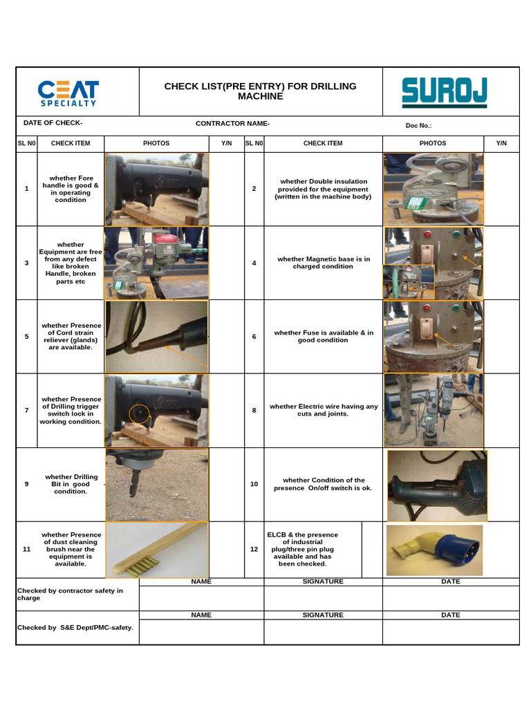 Drilling Machine Pre-Entry Checklist | PDF | Drilling | Electrical ...