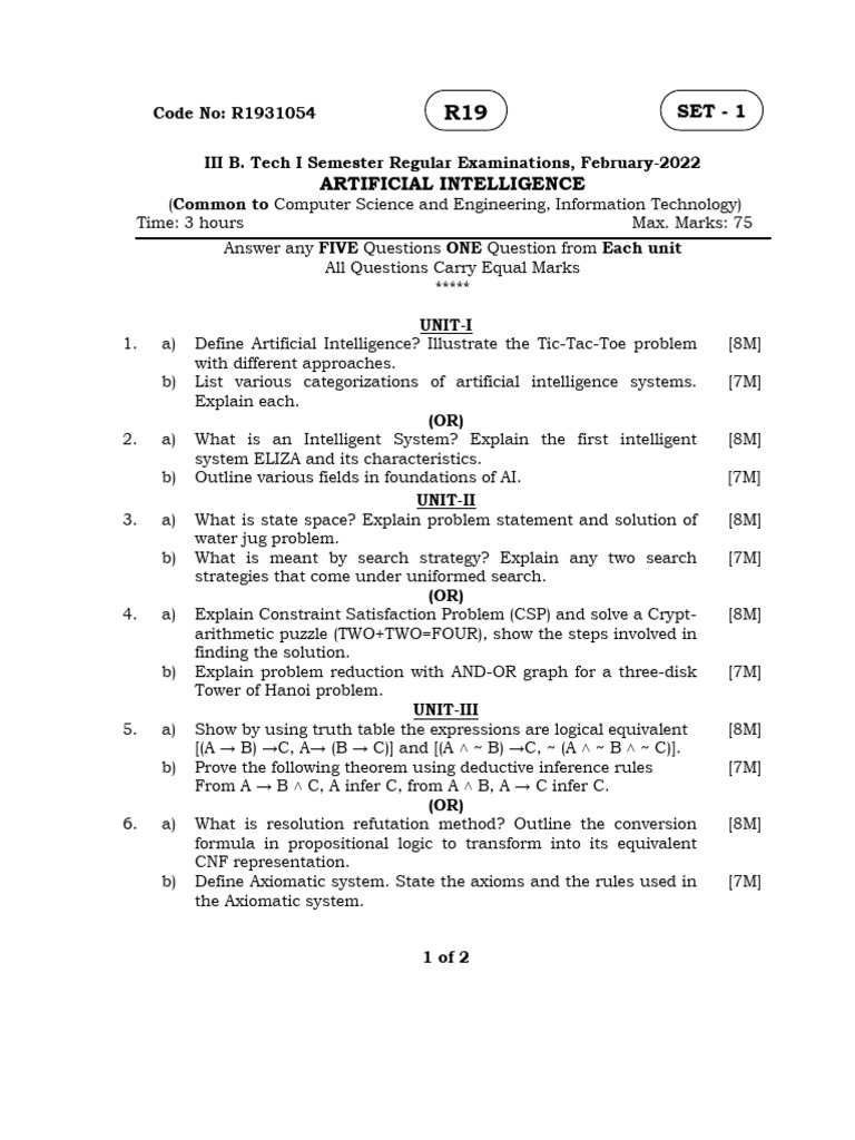 AI Exam Questions February 2022 | PDF | Axiom | Artificial Intelligence