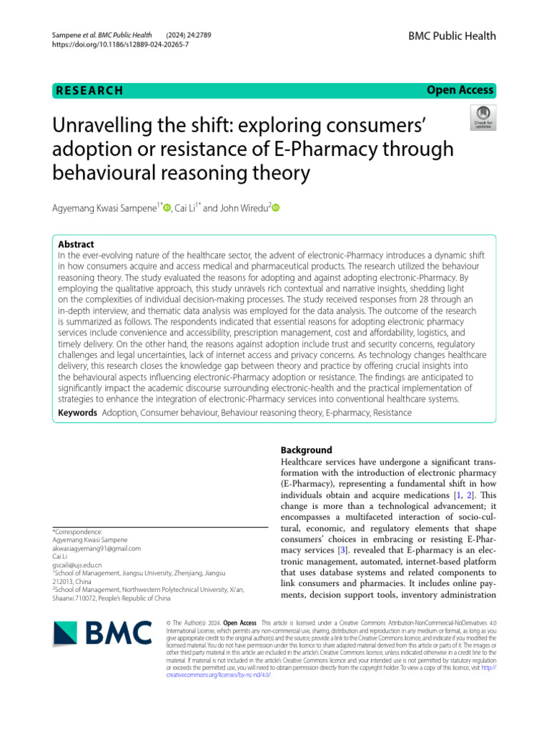Exploring Consumer's Adoption or Resistance of E-Pharmacy | PDF ...