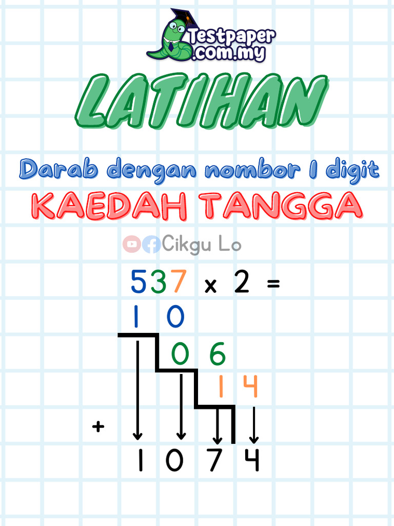 Latihan Darab Nombor Dengan Nombor 1 Digit Kaedah Tangga 01 | PDF