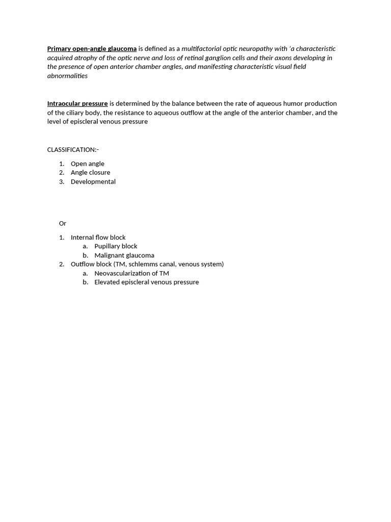 GLAUCOMA CLASSIFICATION | PDF | Glaucoma | Ophthalmology