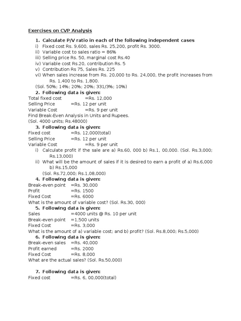 Break-Even Analysis Exercises | PDF | Microeconomics | Pricing
