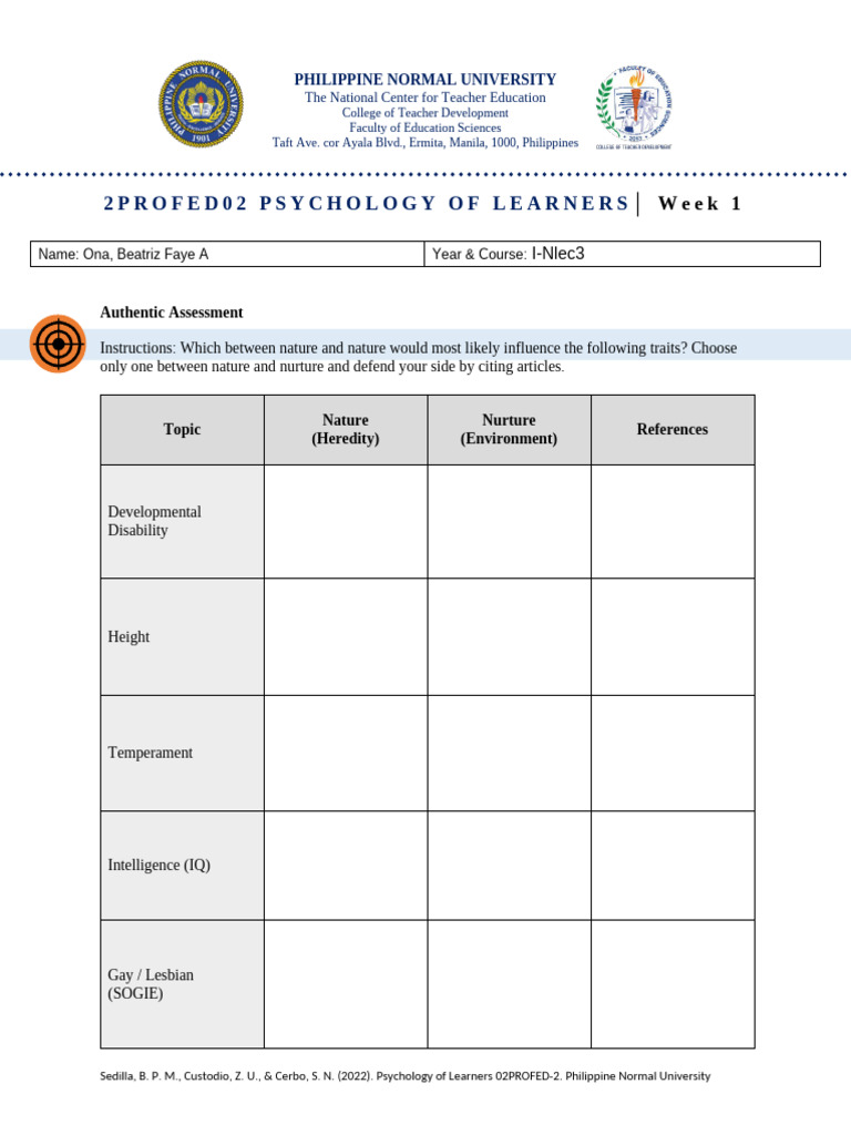 Worksheet for Week 1 | PDF | Cognition | Behavioural Sciences