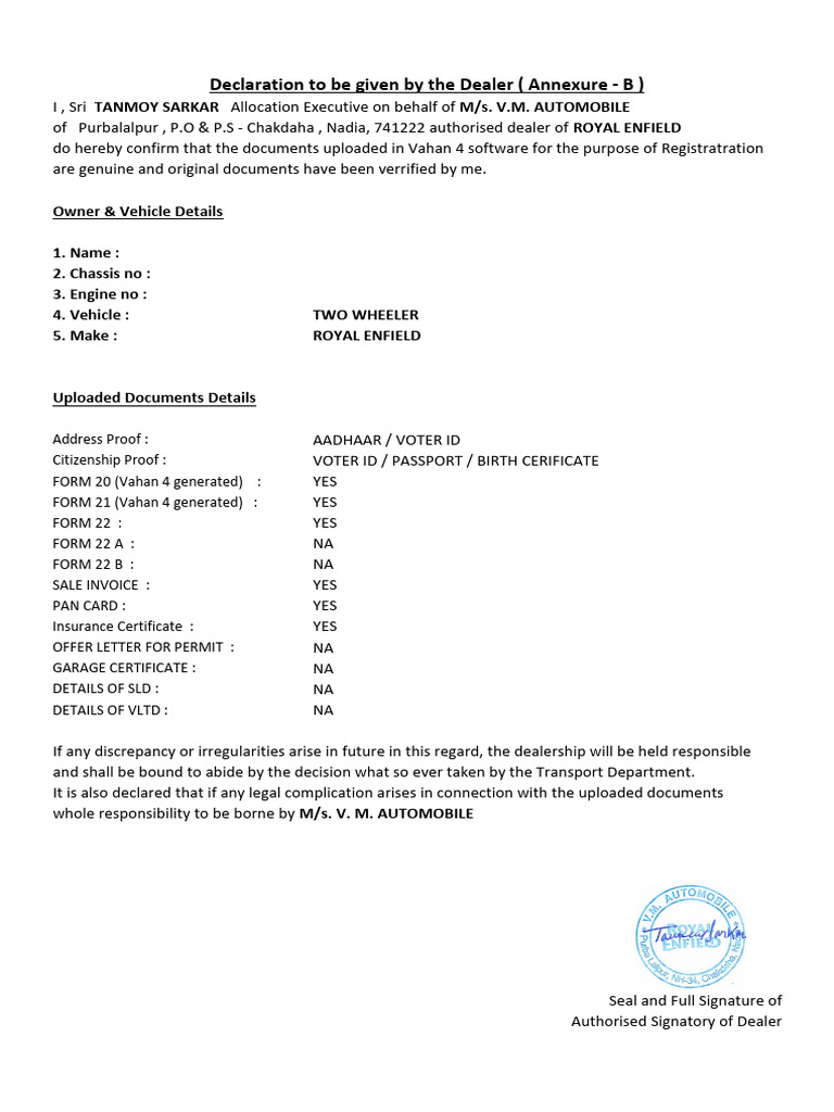 Vehicle Registration Document Checklist | PDF