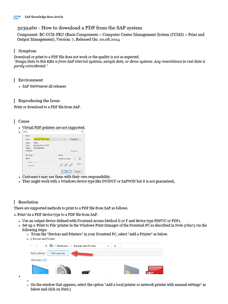 How To Download A PDF From The SAP System | PDF | Printer (Computing ...