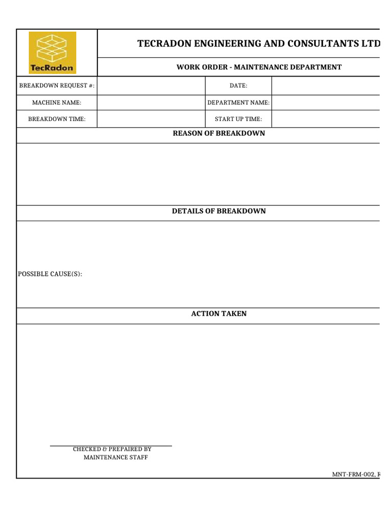 Maintenance Work Order Form | PDF