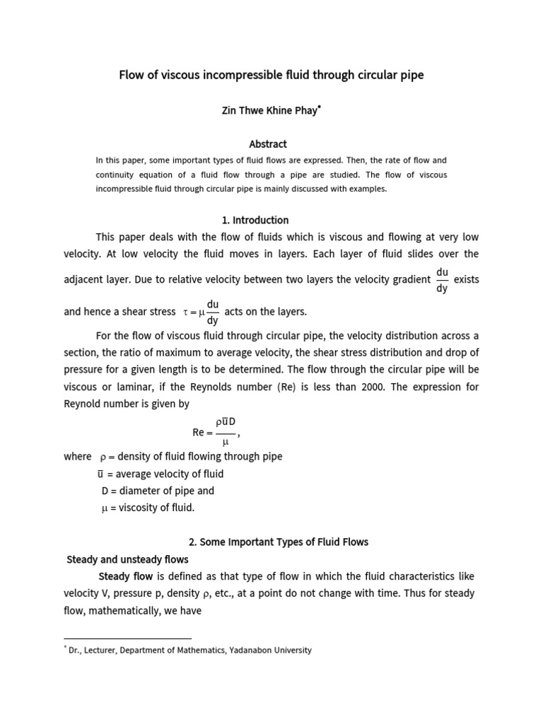 Viscous Flow in Circular Pipes | PDF | Fluid Dynamics | Reynolds Number