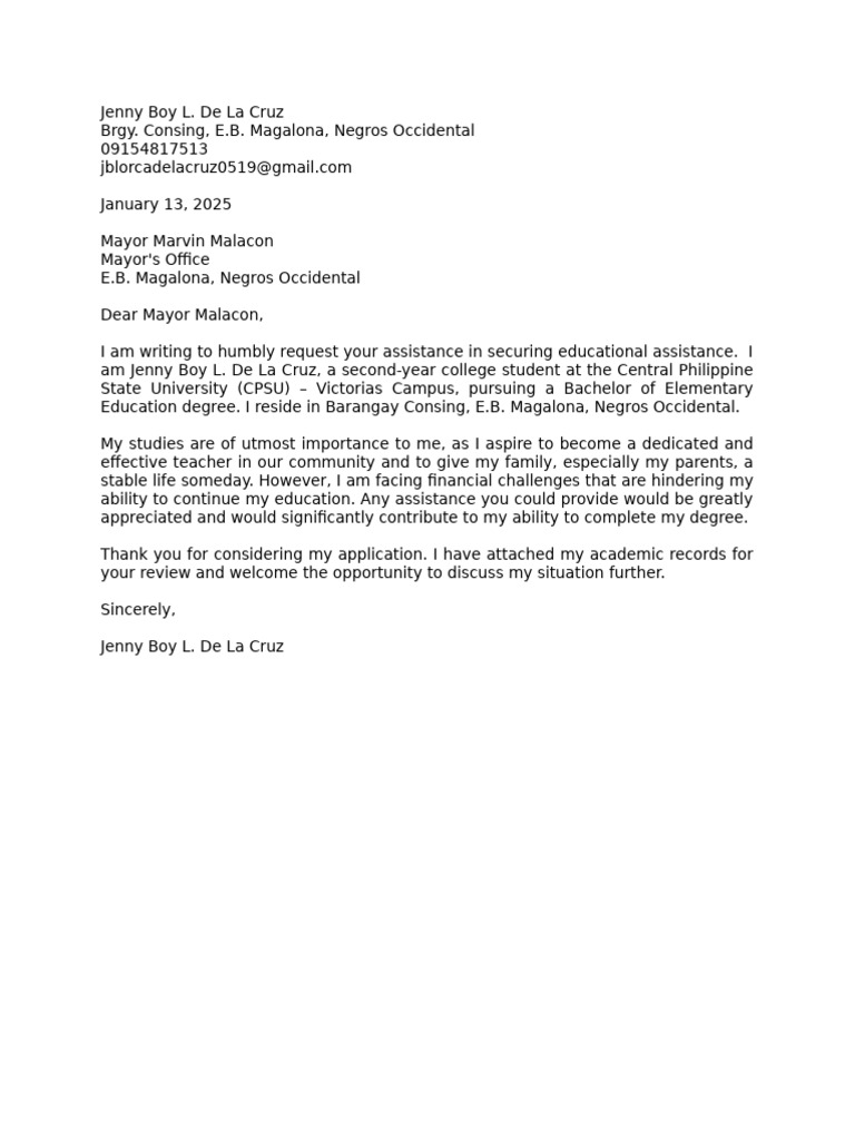 Request for Educational Assistance | PDF