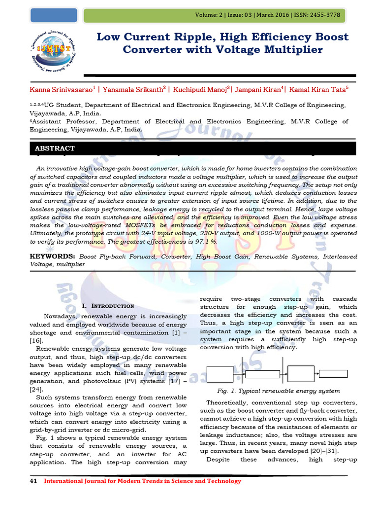 Low Current Ripple, High Efficiency Boost Converter With Voltage ...