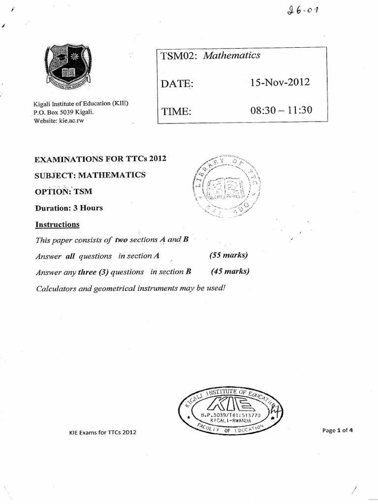 2012 Mathematics TTC TSM | PDF