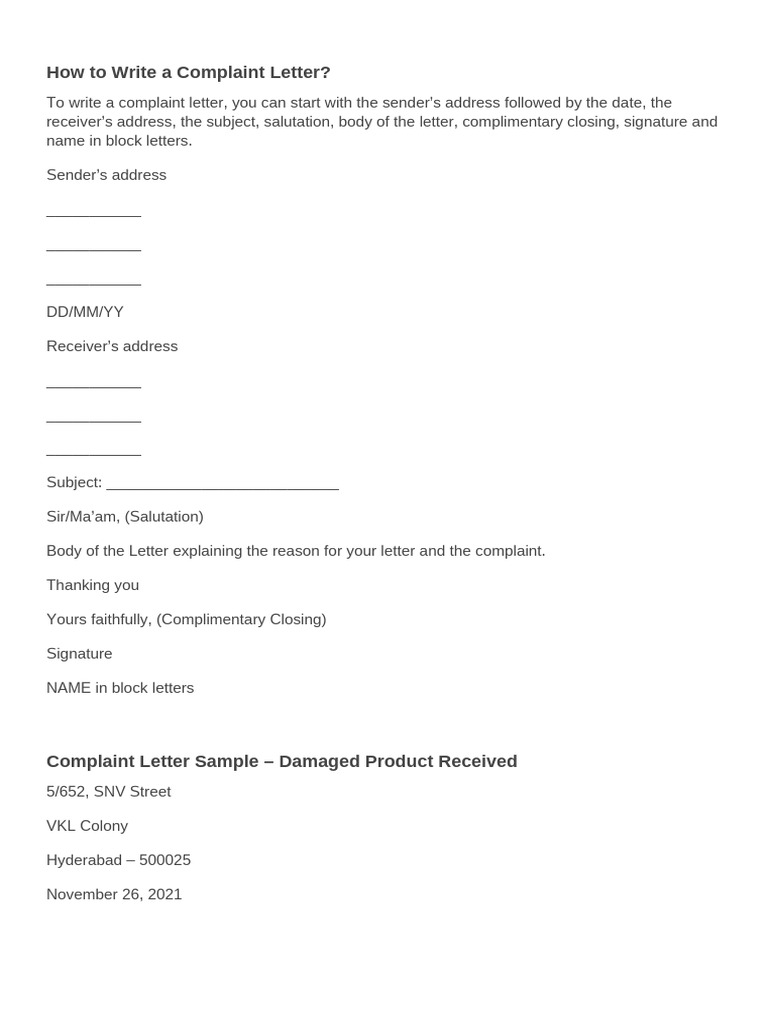 Complaint Letter Format | PDF
