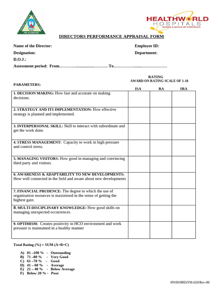 Director Performance Appraisal Form | PDF
