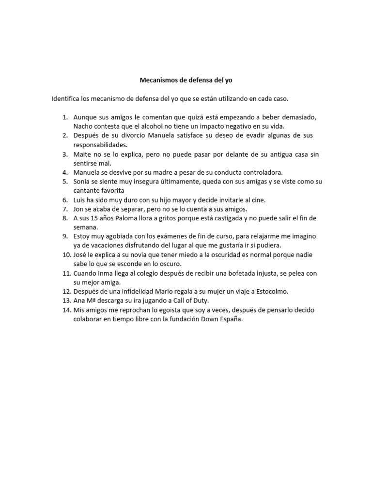 Mecanismos de Defensa del Yo en Situaciones Cotidianas | PDF