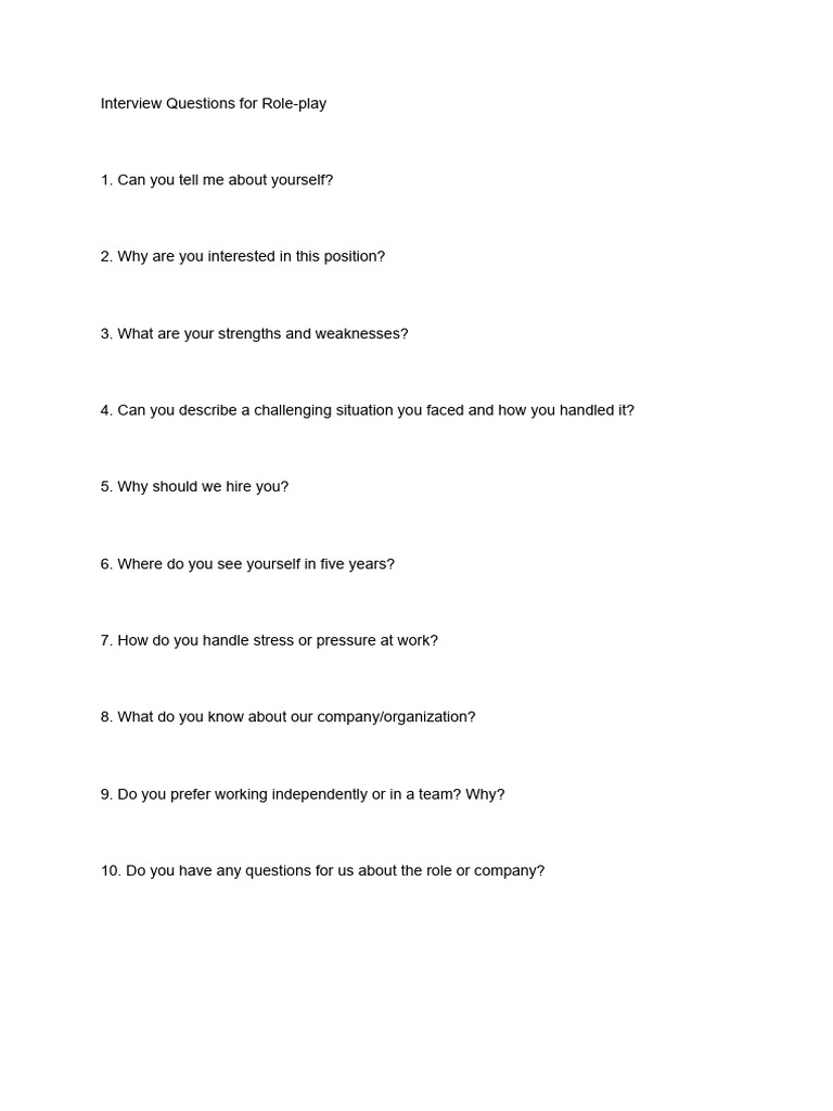 Essential Role-play Interview Questions | PDF