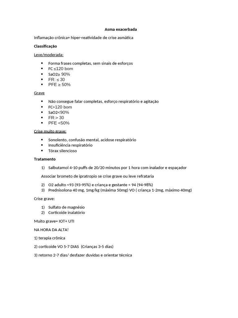 Classificação e Tratamento da Asma Exacerbada | PDF