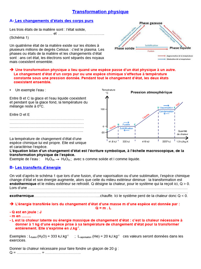 Transformation physique et énergie | PDF | Température | Matière