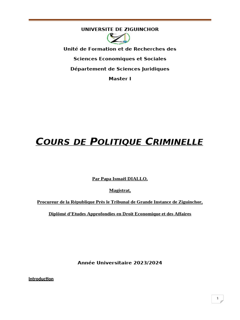 Introduction à la politique criminelle | PDF | Crimes | Crime et violence