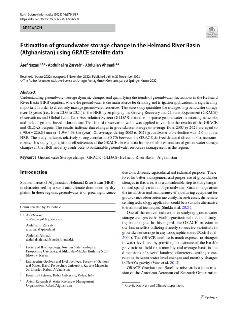 Estimation of Groundwater Storage Change in The Helmand River Basin ...