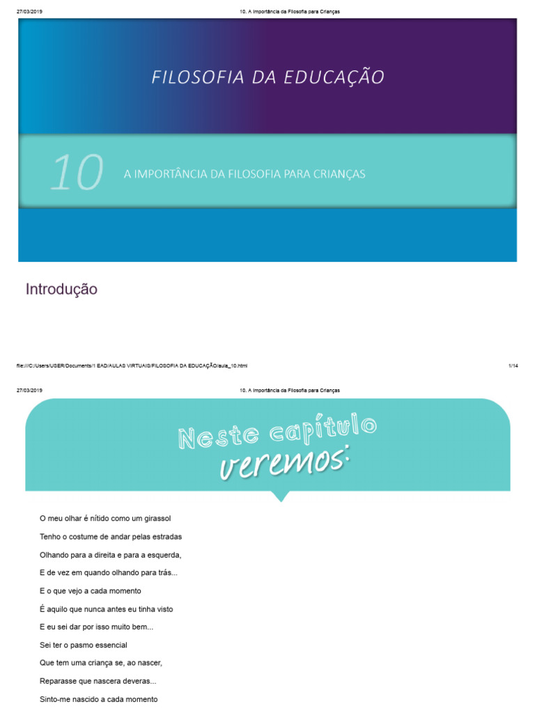 A Importância Da Filosofia para Crianças | PDF | Aprendizado | Pensamento