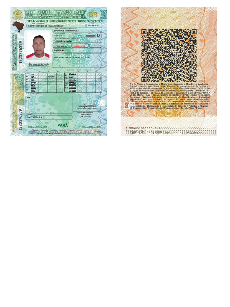 Dados da CNH de Julian Henrique Machado | PDF | Dirigir | Transporte ...