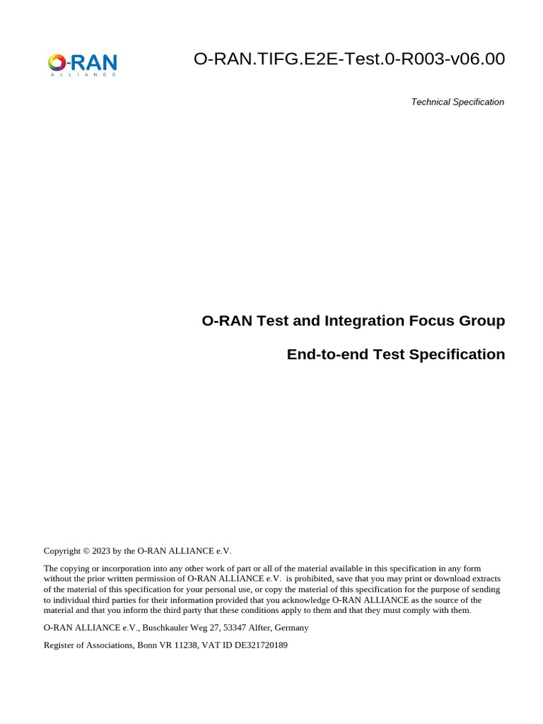 O-RAN TIFG E2E-Test 0-R003-v06 00 | PDF | Computer Network | Ip ...