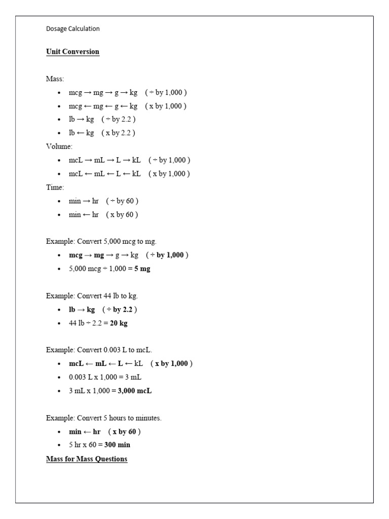 Dosage Calculation and Unit Conversion Guide | PDF | Saline (Medicine ...