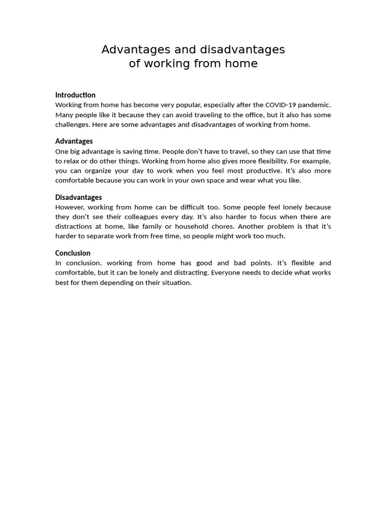 Advantages and Disadvantages of Working Home | PDF