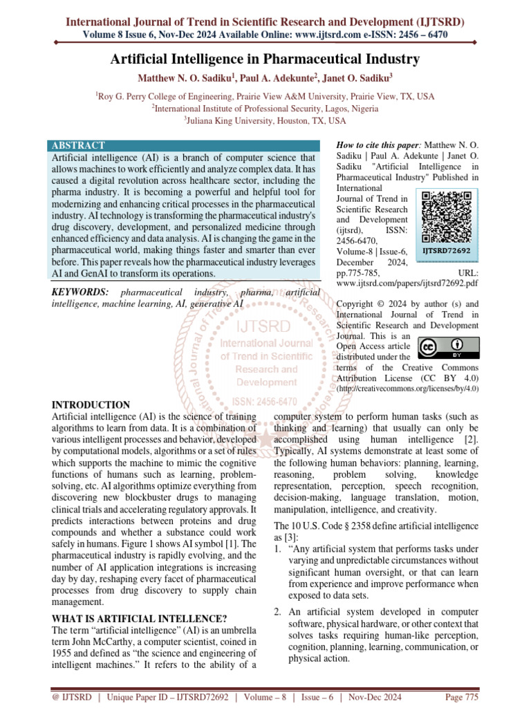 Artificial Intelligence in Pharmaceutical Industry | PDF | Artificial ...