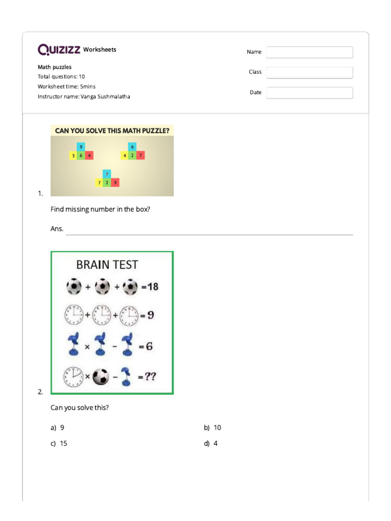 Quizizz Math Puzzles Pdf