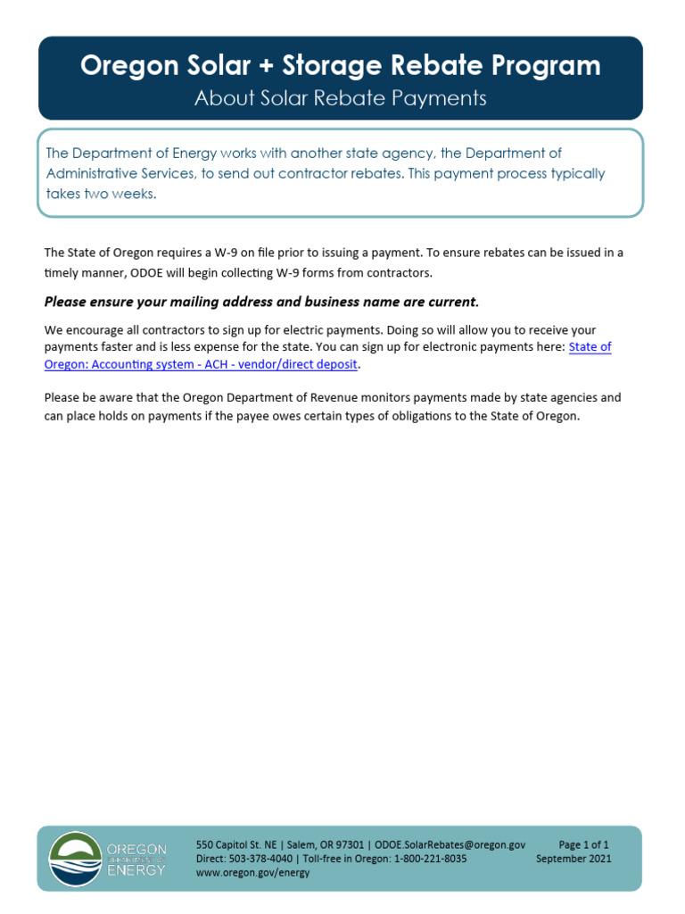 Oregon Solar Rebate Payment Guidelines | PDF