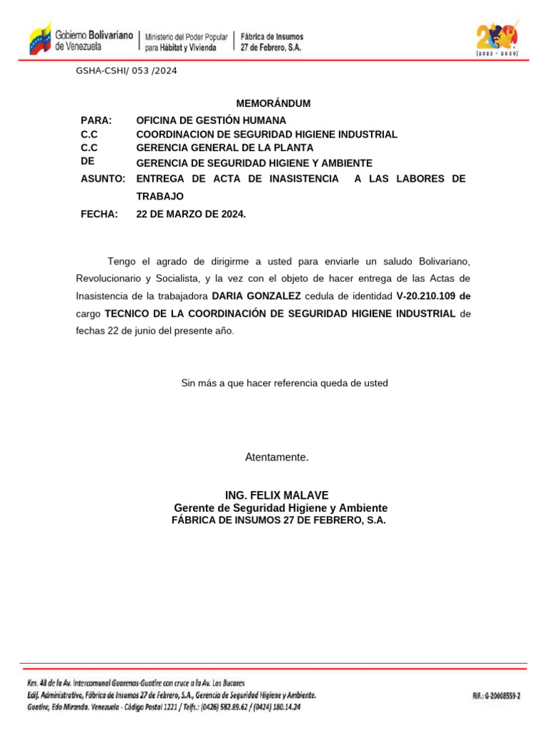 Acta de Inasistencia Laboral 2023 | PDF | Gobierno
